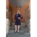 Boho Style Ukrainian Embroidered Classic Dress Navy Blue with Red Embroidery